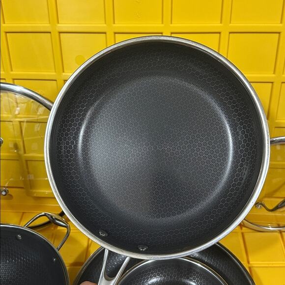 HEXCLAD 7 Piece Nonstick Stainless Steel Frying Pan Set 8 10 12" Lids Wok M $600 - Picture 7 of 10